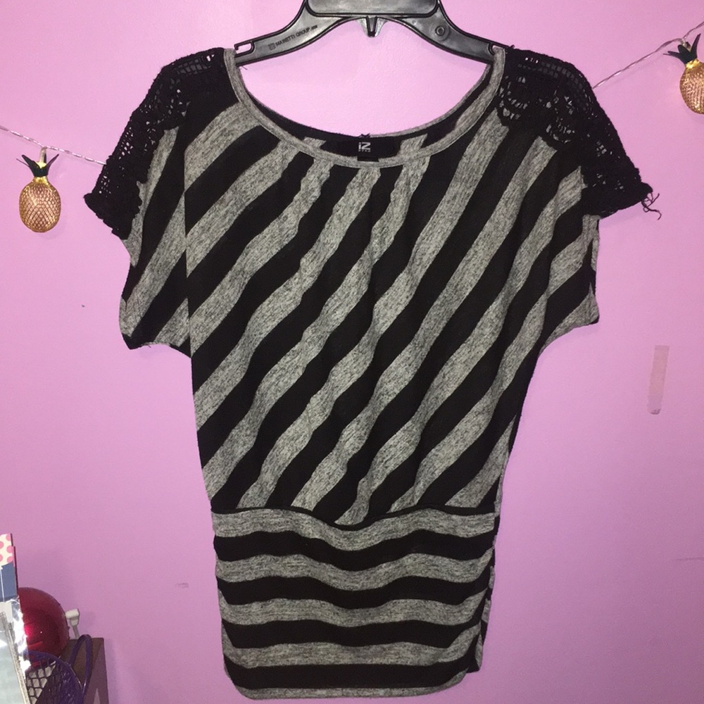 Black and White Striped Cinched Waist Blouse Shirt